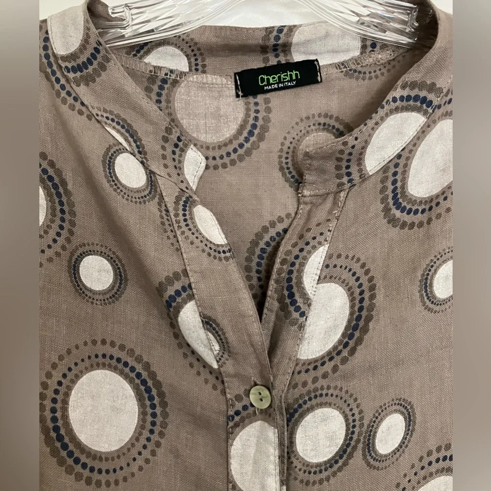 Cherishh Made Italy 100% Linen Button Top Artsy Lagenlook Lagom Medium Coastal - Picture 5 of 6